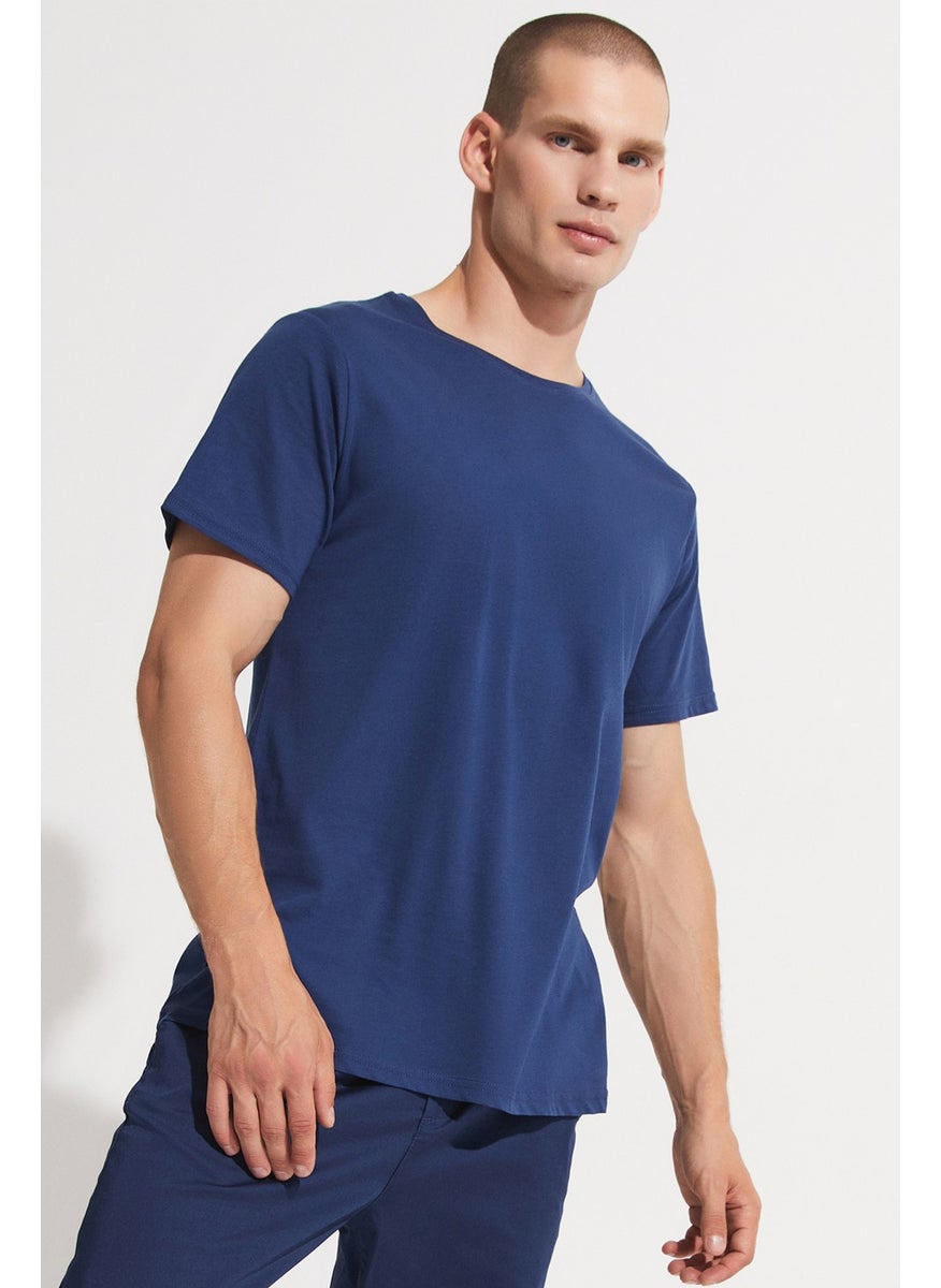 Indigo- White 2 Pack 100% Cotton Basic Men's T-Shirt