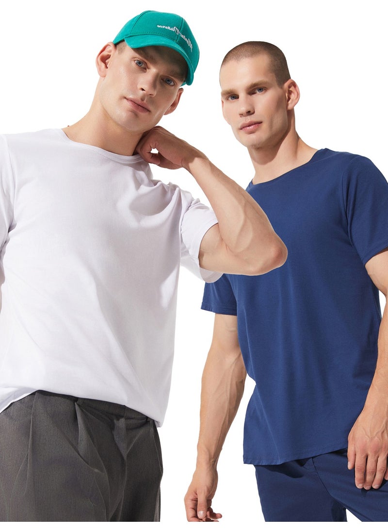 Indigo- White 2 Pack 100% Cotton Basic Men's T-Shirt