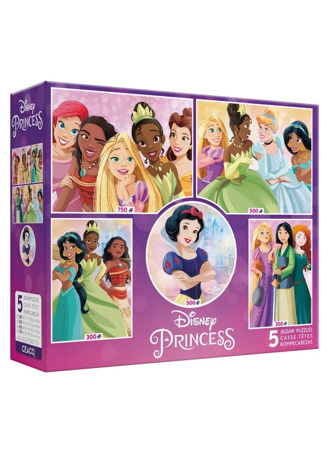 - 5 In 1 Multipack - Disney Princess - (2) 300 Piece, (2) 500 Piece, (1) 750 Piece Jigsaw Puzzles