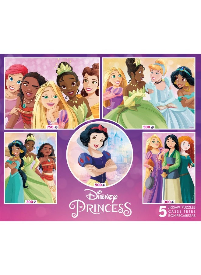 - 5 In 1 Multipack - Disney Princess - (2) 300 Piece, (2) 500 Piece, (1) 750 Piece Jigsaw Puzzles