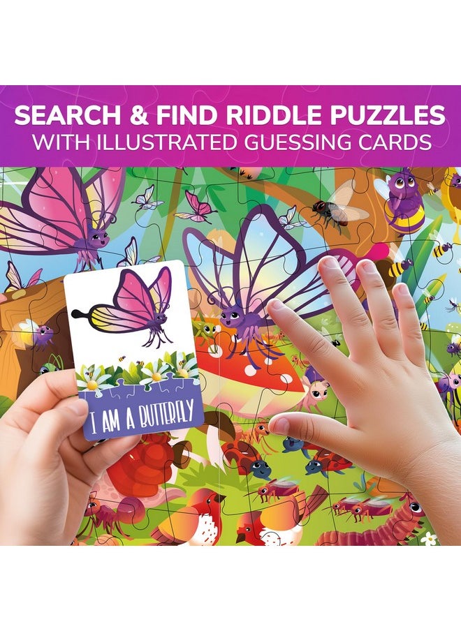Search And Find Puzzles For Kids Ages 4-6 - Riddle Kids Puzzles 6-8 Years Old - 70 Unique Pcs | 20 Illustrated Guessing Cards | Engaging Children Themes - Bugs Puzzle Gift For Toddlers 3-5