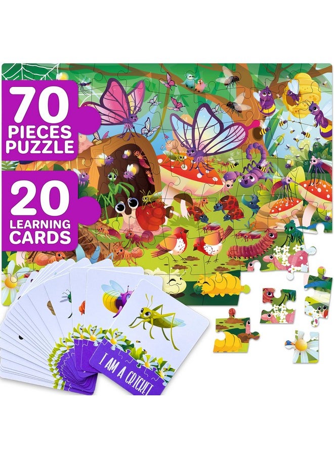 Search And Find Puzzles For Kids Ages 4-6 - Riddle Kids Puzzles 6-8 Years Old - 70 Unique Pcs | 20 Illustrated Guessing Cards | Engaging Children Themes - Bugs Puzzle Gift For Toddlers 3-5
