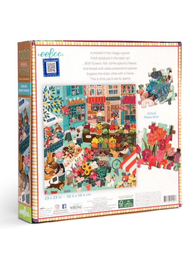 Piece & Love: English Green Market - 1000 Piece Puzzle - Adult Square Jigsaw, 23X23, Includes Image Reference Insert, Pieces