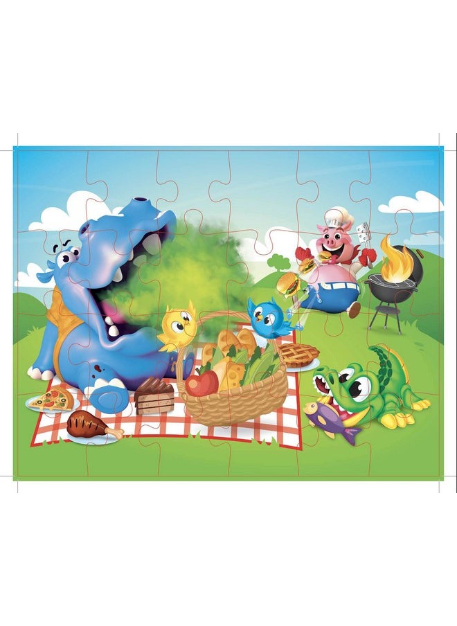 Bobby - The Feed The Hippo But Watch Out For His Burp! Game - Includes A Fun Colorful 24Pc Puzzle By Goliath