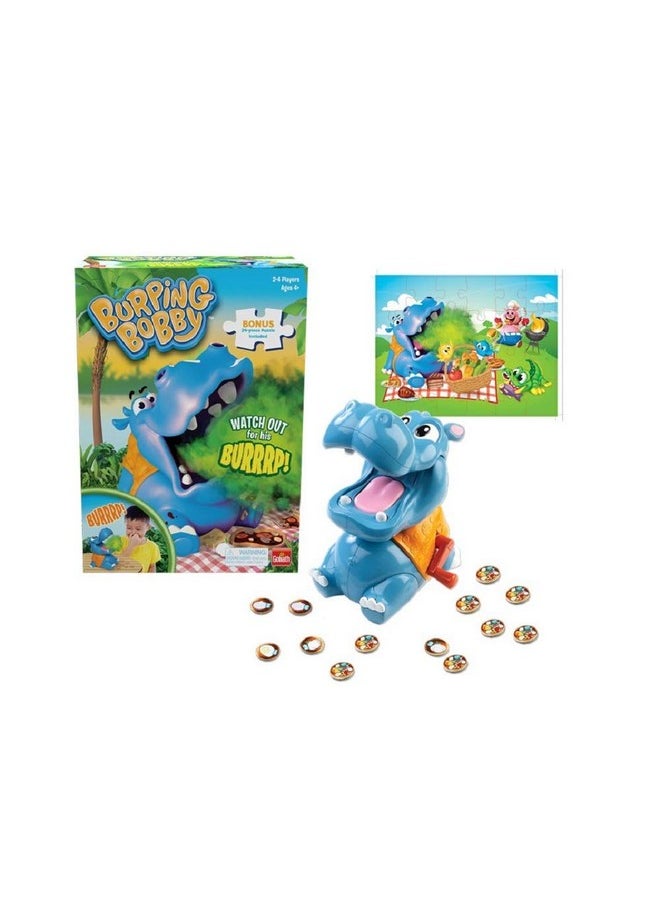 Bobby - The Feed The Hippo But Watch Out For His Burp! Game - Includes A Fun Colorful 24Pc Puzzle By Goliath
