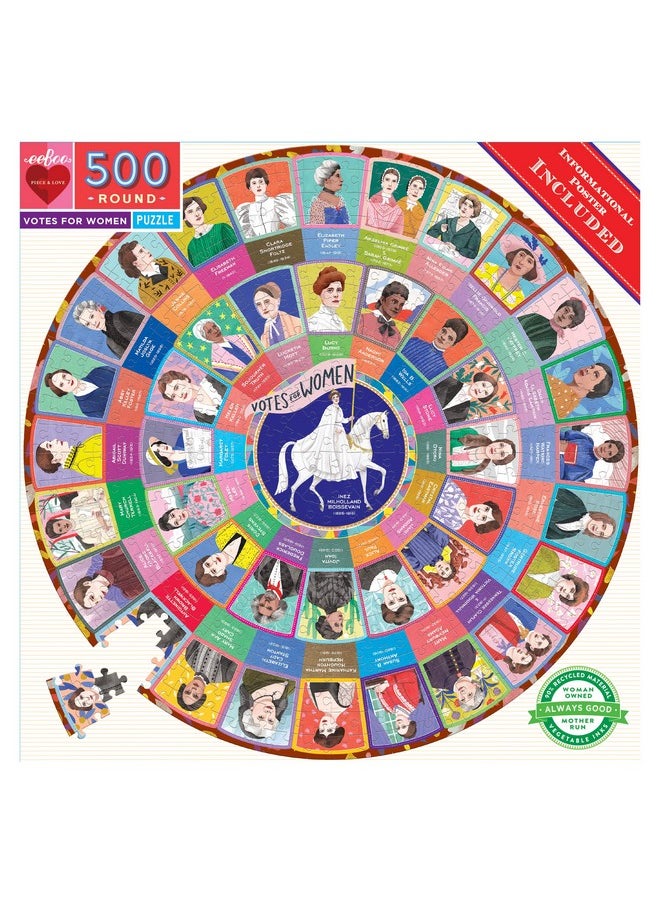 : Piece And Love Votes For Women 500 Piece Round Circle Jigsaw Puzzle, Puzzle For Adults And Families, Glossy, Sturdy Pieces And Minimal Puzzle Dust