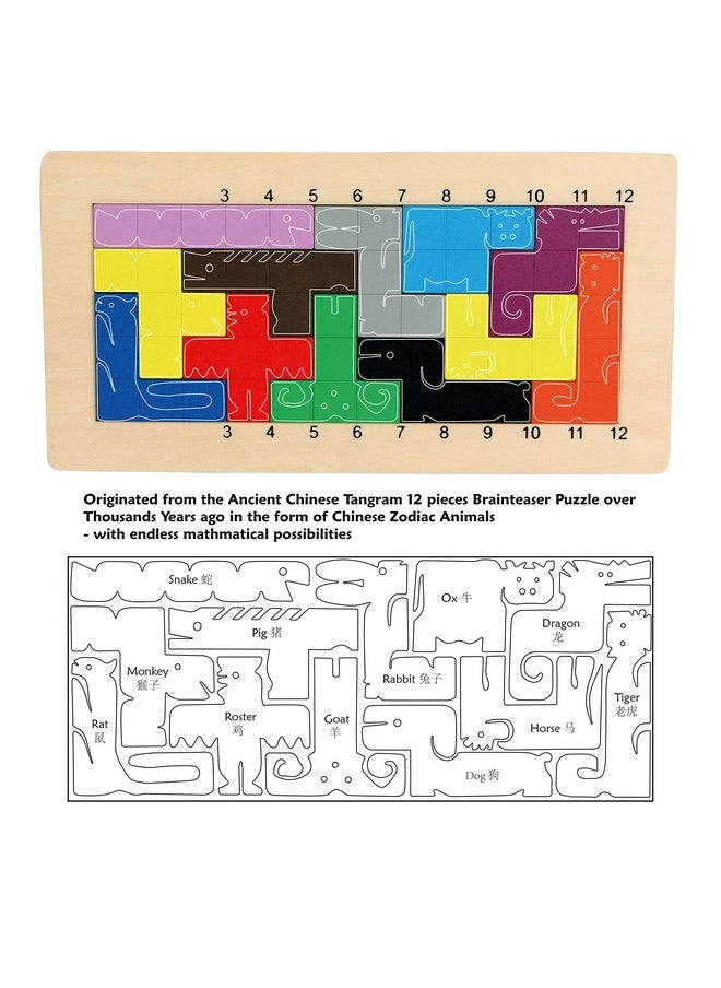 Wooden Pentominoes Puzzle Games - Family Board Games For Kids And Adults- Tangram Geometry Math Pattern Blocks Toys For 6 Years Montessori Learning Toys - Smart Iq Math Brainteaser Puzzle