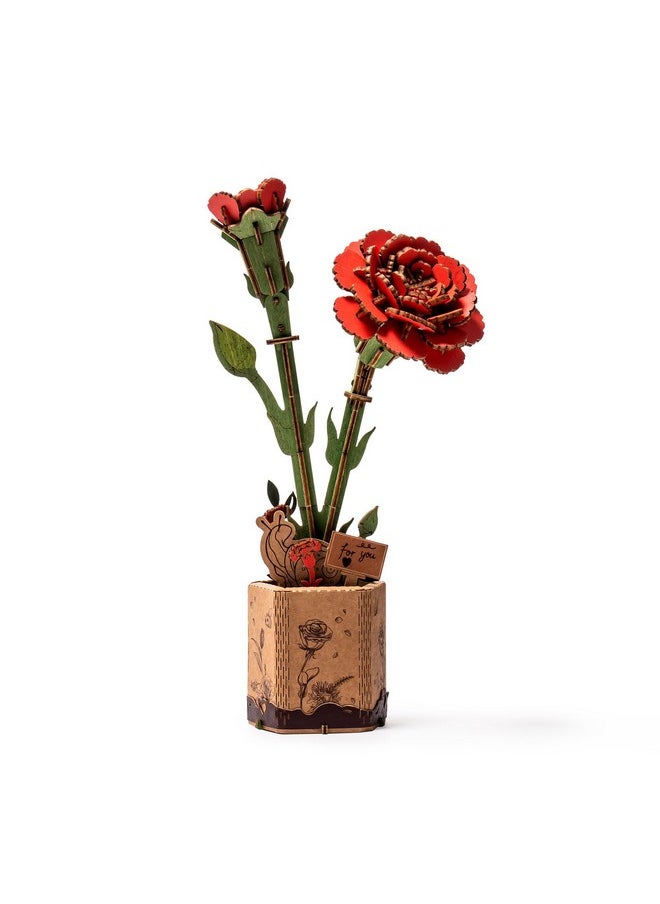 3D Puzzles Wooden Artifical Flower Red Carnation Diy Model Building Kit To Build For Adults Bouquet Botanical Collection Craft Brain Teaser Puzzle Creative Gift Home Decor