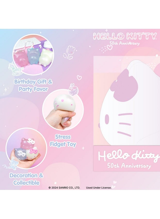Squishu Sanrio Hello Kitty 50Th Anniversary - Special Limited Edition Squishy [Pull Stretchy Soft Fidget Sensory Toy] [Soft Squeeze Ball] Relaxing Fun Gift For Kids, Adults - Iridescent Glitter