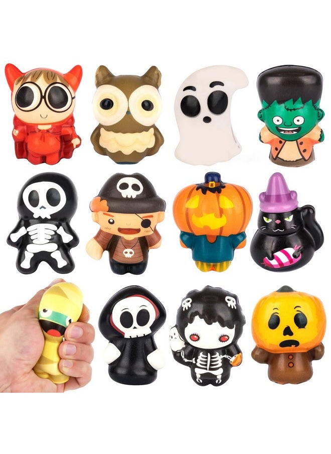 Halloween Squishy Toys For Kids - Set Of 12 Halloween Squishies - Slow Rising Squishy Halloween Stress Toys In 12 Designs - Non-Candy For Boys & Girls - Trick Or Treat Basket Stuffers