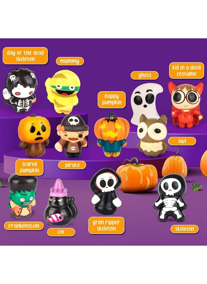 Halloween Squishy Toys For Kids - Set Of 12 Halloween Squishies - Slow Rising Squishy Halloween Stress Toys In 12 Designs - Non-Candy For Boys & Girls - Trick Or Treat Basket Stuffers