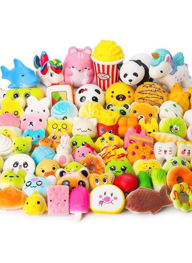 Random 70Pcs Squeeze Toys Birthday Gifts For Kids Party Favors Slow Rising Simulation Bread Squeeze Stress Relief Toys Goodie Bags Egg Filler Keychain Phone Straps 1 Jumbo Squeeze Include