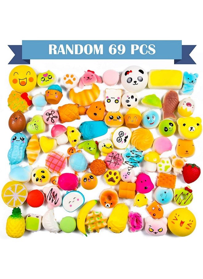 Random 70Pcs Squeeze Toys Birthday Gifts For Kids Party Favors Slow Rising Simulation Bread Squeeze Stress Relief Toys Goodie Bags Egg Filler Keychain Phone Straps 1 Jumbo Squeeze Include