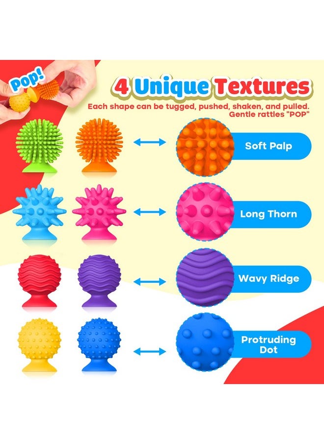 Sensory Fidget Toys Kids Adults ：Textured Suction Cup Toys For Kids With Autism- Squishy Sensory Toys For Classroom Bath- 8 Pack Calm Down Corner Supplies For Boys Teens- Road Trip Activities For Kids