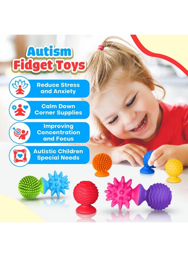 Sensory Fidget Toys Kids Adults ：Textured Suction Cup Toys For Kids With Autism- Squishy Sensory Toys For Classroom Bath- 8 Pack Calm Down Corner Supplies For Boys Teens- Road Trip Activities For Kids
