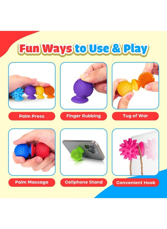 Sensory Fidget Toys Kids Adults ：Textured Suction Cup Toys For Kids With Autism- Squishy Sensory Toys For Classroom Bath- 8 Pack Calm Down Corner Supplies For Boys Teens- Road Trip Activities For Kids