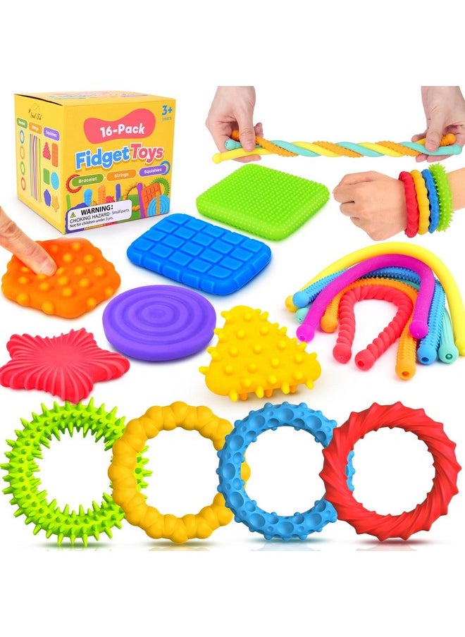 Fidget Sensory Toys For Kids Toddlers: 16 Pack Super Soft & Textured Squishy Sensory Fidget Toys For Autistic Children Special Needs | Sensory Stretchy Toys | Calm Down Toy For Toddler Girls Boys
