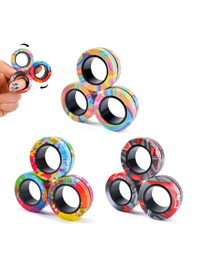 9Pcs Magnetic Rings Fidget Toy Set, Adhd Anxiety Magnetic Fidget Toys Adults Fidget Spinner Rings For Relief, Gifts For 8+ Year Old Teen Boy Girl