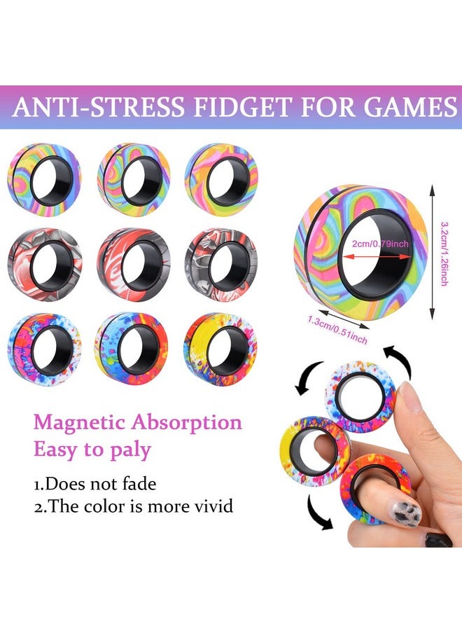 9Pcs Magnetic Rings Fidget Toy Set, Adhd Anxiety Magnetic Fidget Toys Adults Fidget Spinner Rings For Relief, Gifts For 8+ Year Old Teen Boy Girl