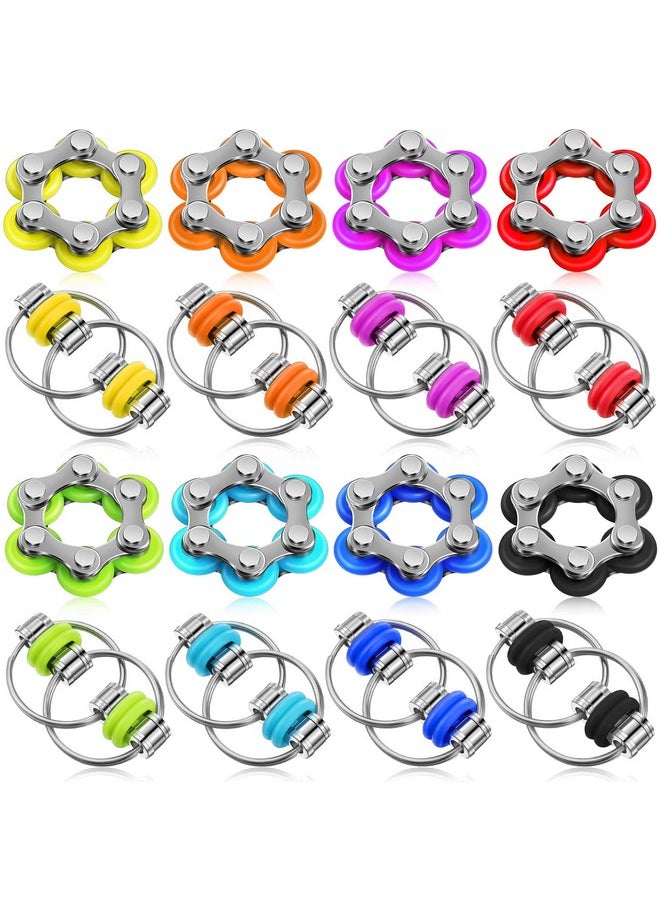 16 Pcs Fidget Toys Set Include 8 Six Roller Chain And 8 Key Flippy Chain Stress Reducer Bike Chain Toys Anxiety Relief Bike Chain For Teens Adults Adhd, Add, Autism (Bright)