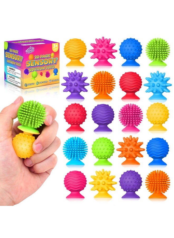 Sensory Fidget Toys Kids Adults ：20 Pack Textured Suction Cup Sensory Toys For Kids With Autism- Bulk Fidgets For Students Classroom Prize-Squishy Bath Calm Down Corner Supplies For Boys Girls Gifts