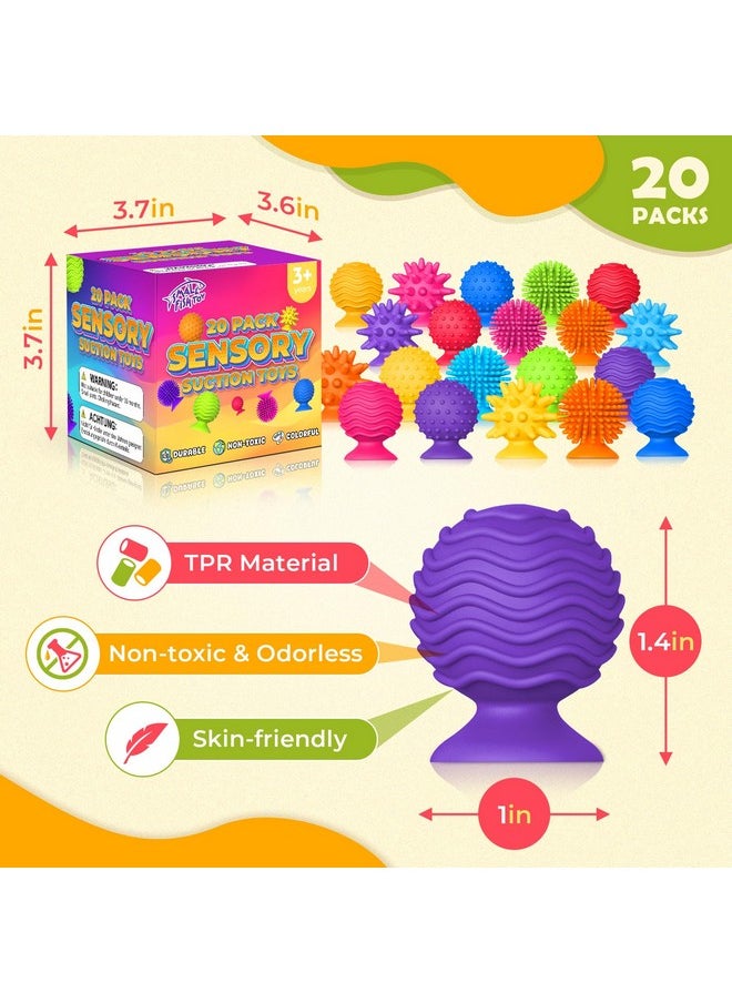 Sensory Fidget Toys Kids Adults ：20 Pack Textured Suction Cup Sensory Toys For Kids With Autism- Bulk Fidgets For Students Classroom Prize-Squishy Bath Calm Down Corner Supplies For Boys Girls Gifts