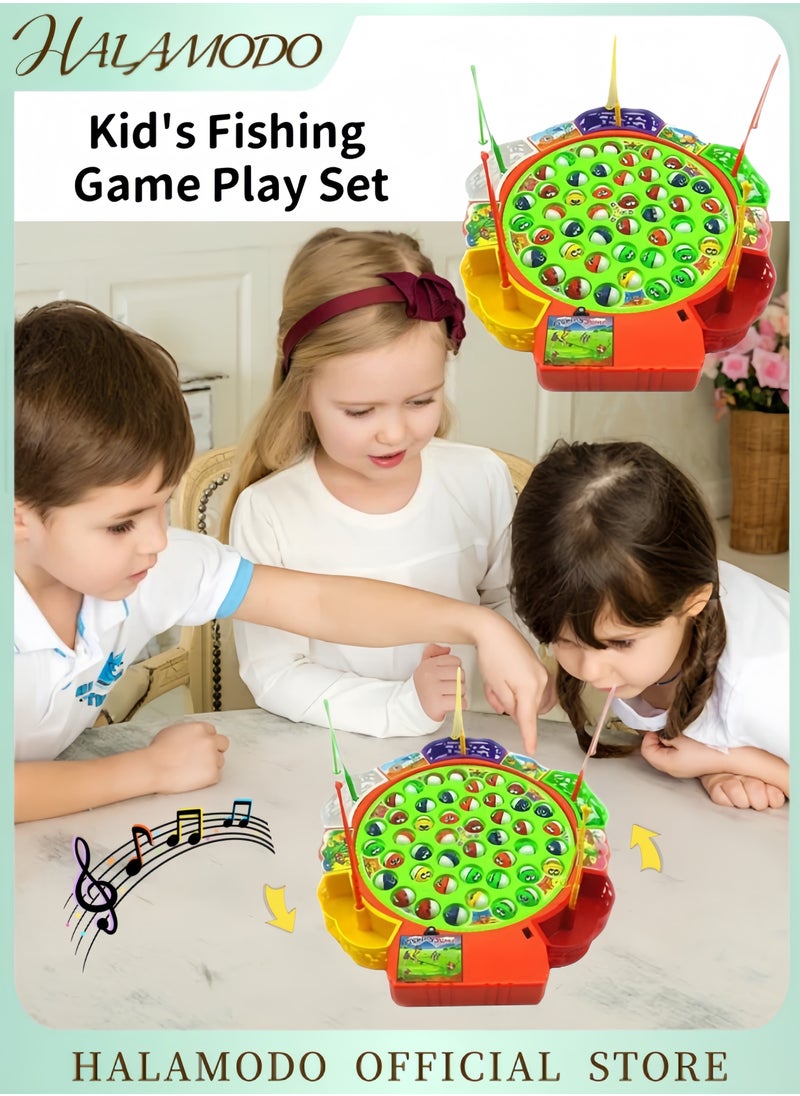 Kid's Fishing Game Play Set of 45pcs Fish & 5pcs Fishing Poles & 1pcs Rotating Board with Music Hook Fishing Game Educational Motor Skill Toys for Boys Girls Toddlers Aged 3-6 Years Old