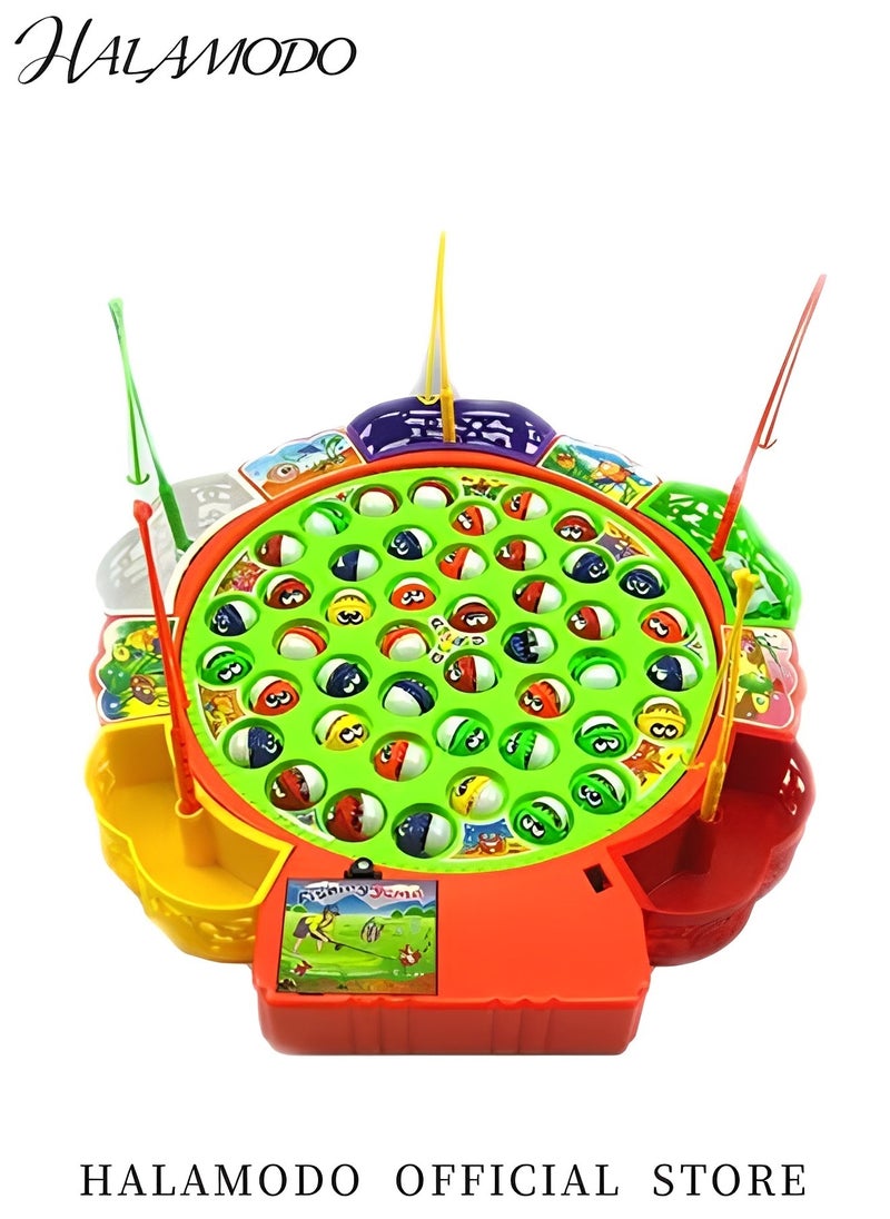 Kid's Fishing Game Play Set of 45pcs Fish & 5pcs Fishing Poles & 1pcs Rotating Board with Music Hook Fishing Game Educational Motor Skill Toys for Boys Girls Toddlers Aged 3-6 Years Old