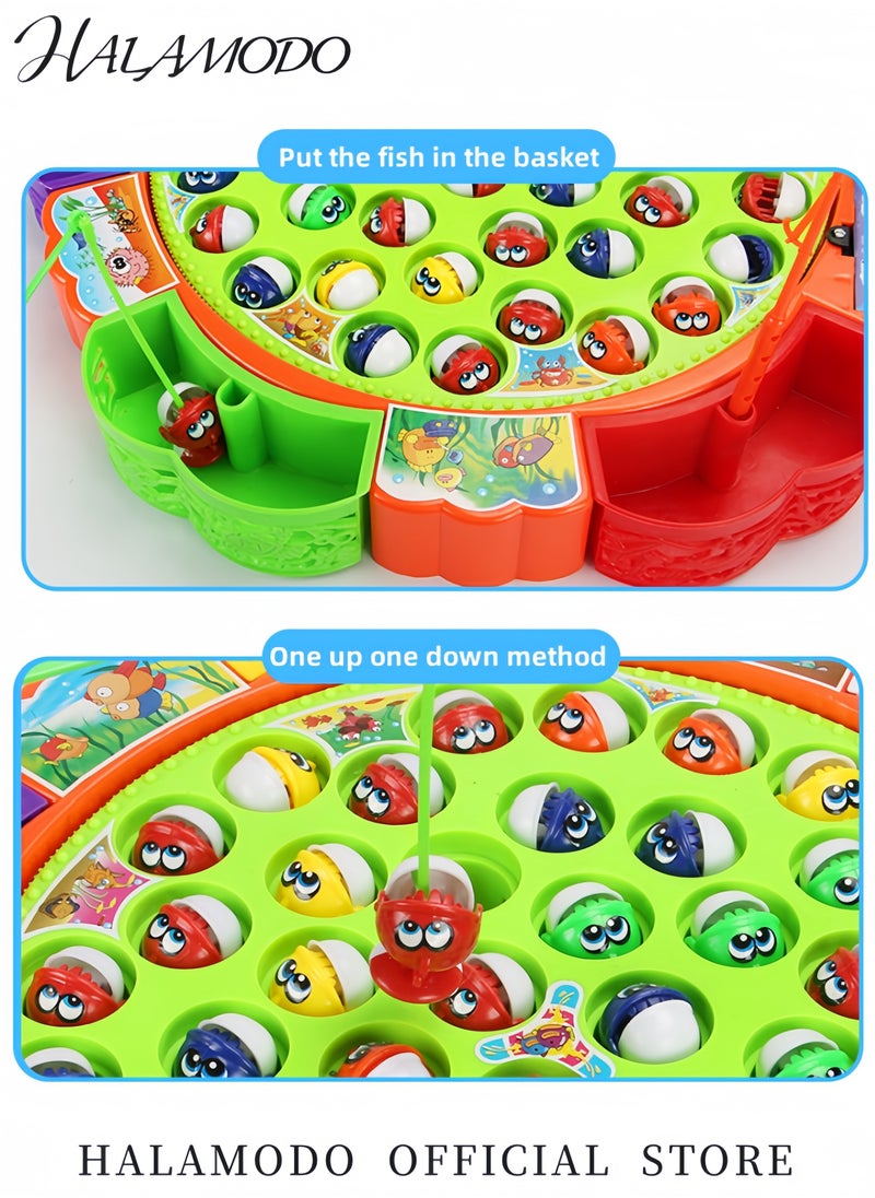 Kid's Fishing Game Play Set of 45pcs Fish & 5pcs Fishing Poles & 1pcs Rotating Board with Music Hook Fishing Game Educational Motor Skill Toys for Boys Girls Toddlers Aged 3-6 Years Old