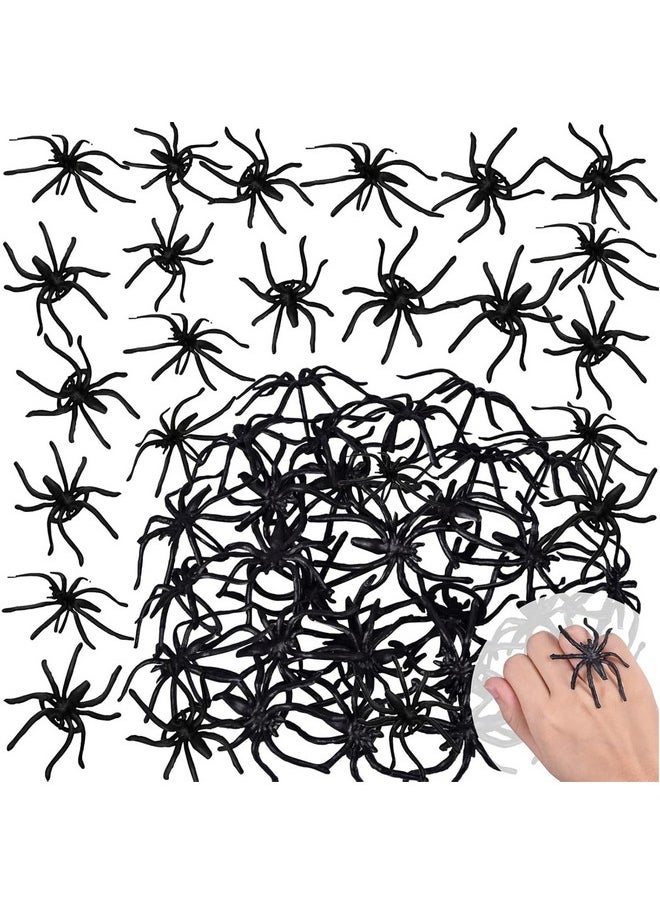 400Pcs Spider Rings Halloween Rings Bulk For Kids Party Favors, 1.96’’ Plastic Realistic Black Spider For Halloween Party Cupcake Toppers Decorations