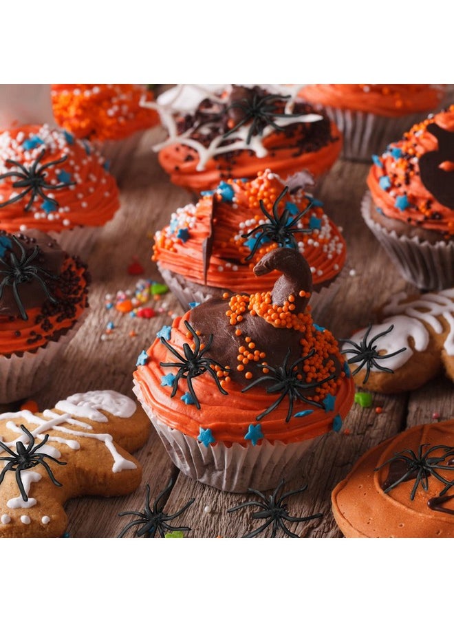 400Pcs Spider Rings Halloween Rings Bulk For Kids Party Favors, 1.96’’ Plastic Realistic Black Spider For Halloween Party Cupcake Toppers Decorations