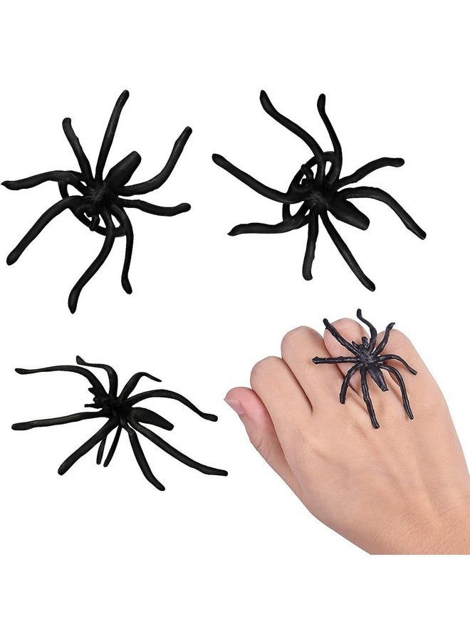 400Pcs Spider Rings Halloween Rings Bulk For Kids Party Favors, 1.96’’ Plastic Realistic Black Spider For Halloween Party Cupcake Toppers Decorations