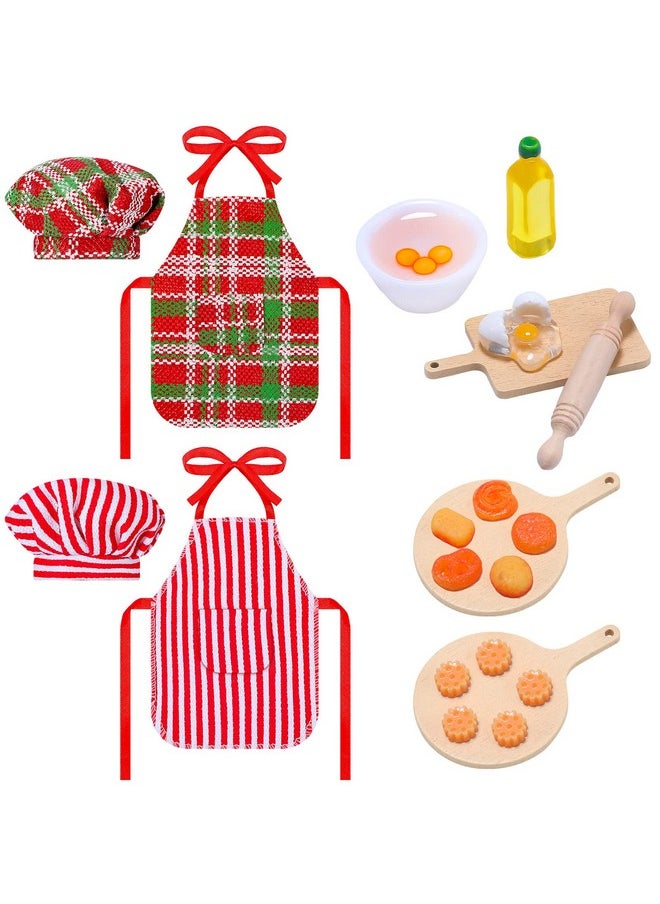 Christmas Elf Accessories Mini Elf Doll Baker Outfit Set Include Apron Hats Rolling Pin Egg Cookie Tray Set Mixing Bowl For Xmas Elf Doll Decorations Doll Is Not Included (Stripe Style)