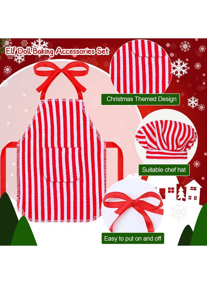 Christmas Elf Accessories Mini Elf Doll Baker Outfit Set Include Apron Hats Rolling Pin Egg Cookie Tray Set Mixing Bowl For Xmas Elf Doll Decorations Doll Is Not Included (Stripe Style)