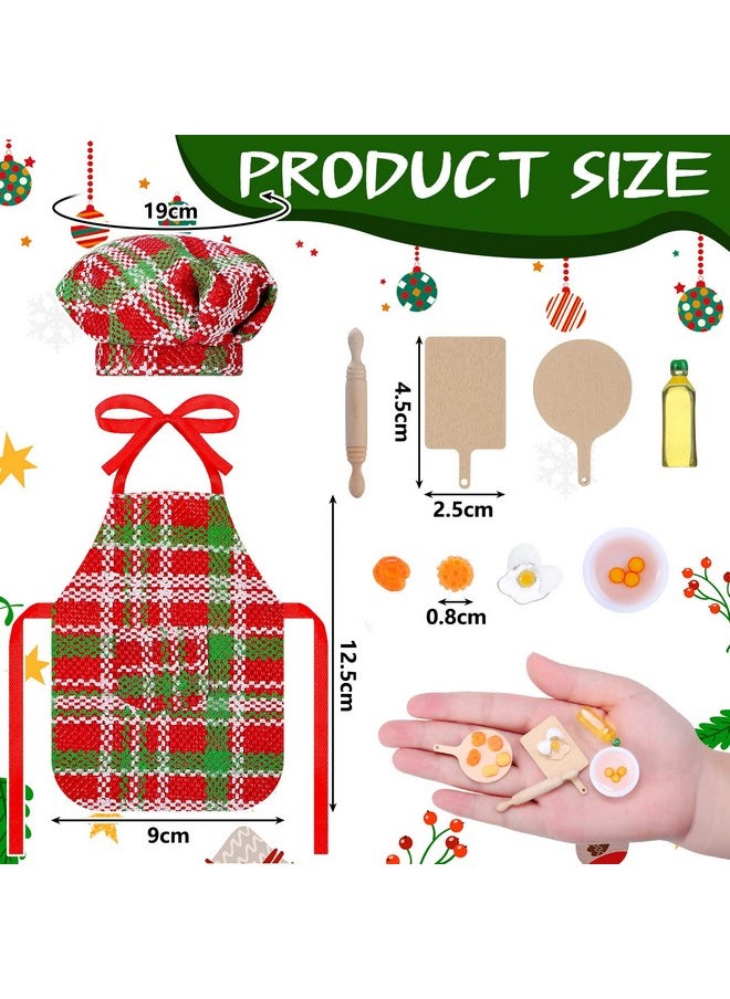 Christmas Elf Accessories Mini Elf Doll Baker Outfit Set Include Apron Hats Rolling Pin Egg Cookie Tray Set Mixing Bowl For Xmas Elf Doll Decorations Doll Is Not Included (Stripe Style)