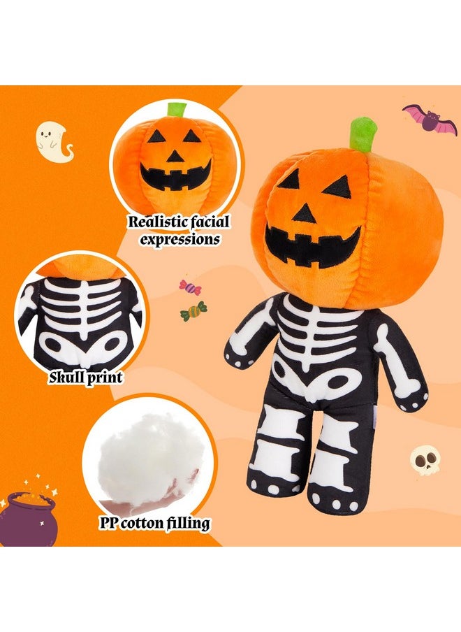 Pumpkin Skeleton Stuffed Animal Horror Plush Pillow Halloween Dolls Super Soft Stretchy Plushy Toy Decors Halloween Party Decoration 13.5Inch