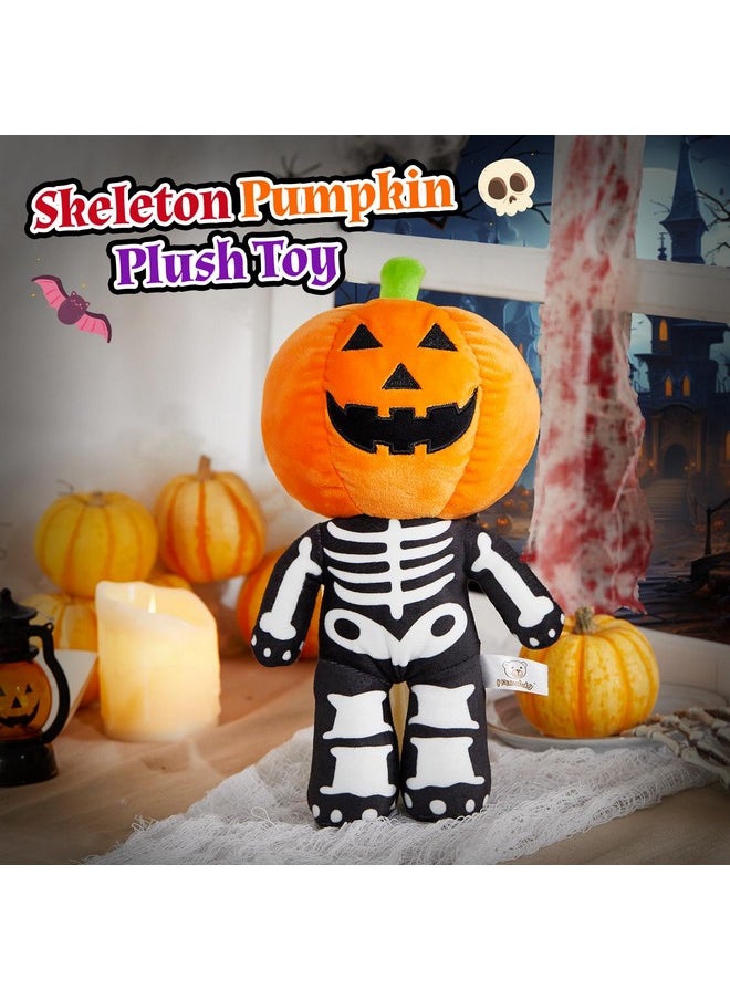 Pumpkin Skeleton Stuffed Animal Horror Plush Pillow Halloween Dolls Super Soft Stretchy Plushy Toy Decors Halloween Party Decoration 13.5Inch