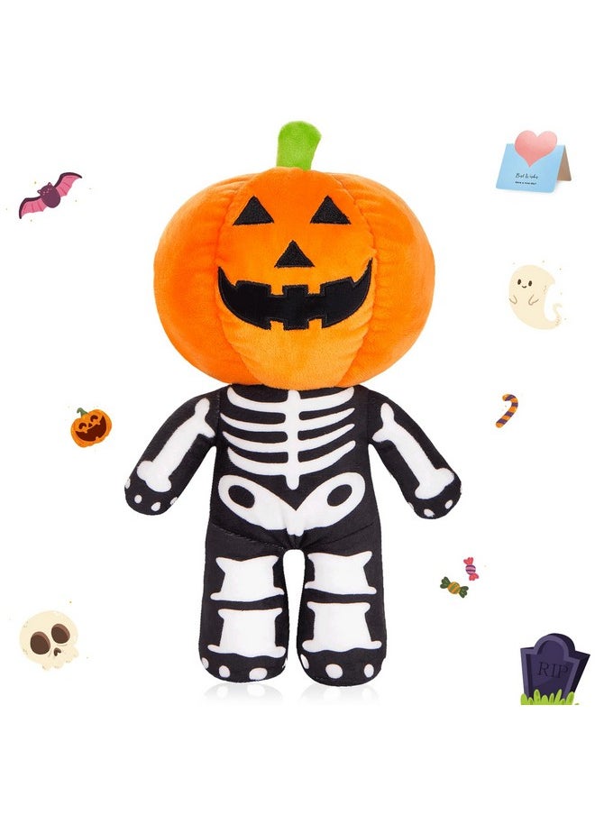 Pumpkin Skeleton Stuffed Animal Horror Plush Pillow Halloween Dolls Super Soft Stretchy Plushy Toy Decors Halloween Party Decoration 13.5Inch