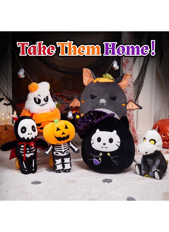 Pumpkin Skeleton Stuffed Animal Horror Plush Pillow Halloween Dolls Super Soft Stretchy Plushy Toy Decors Halloween Party Decoration 13.5Inch