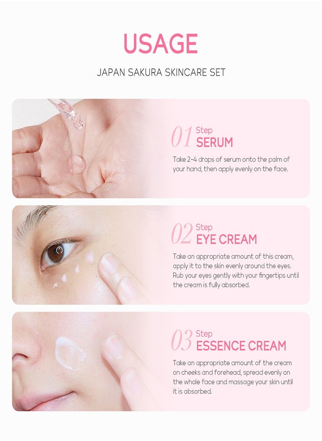 Japanese Cherry Blossom Skin Care 3-piece facial set face cream eye cream essence lotion skin care