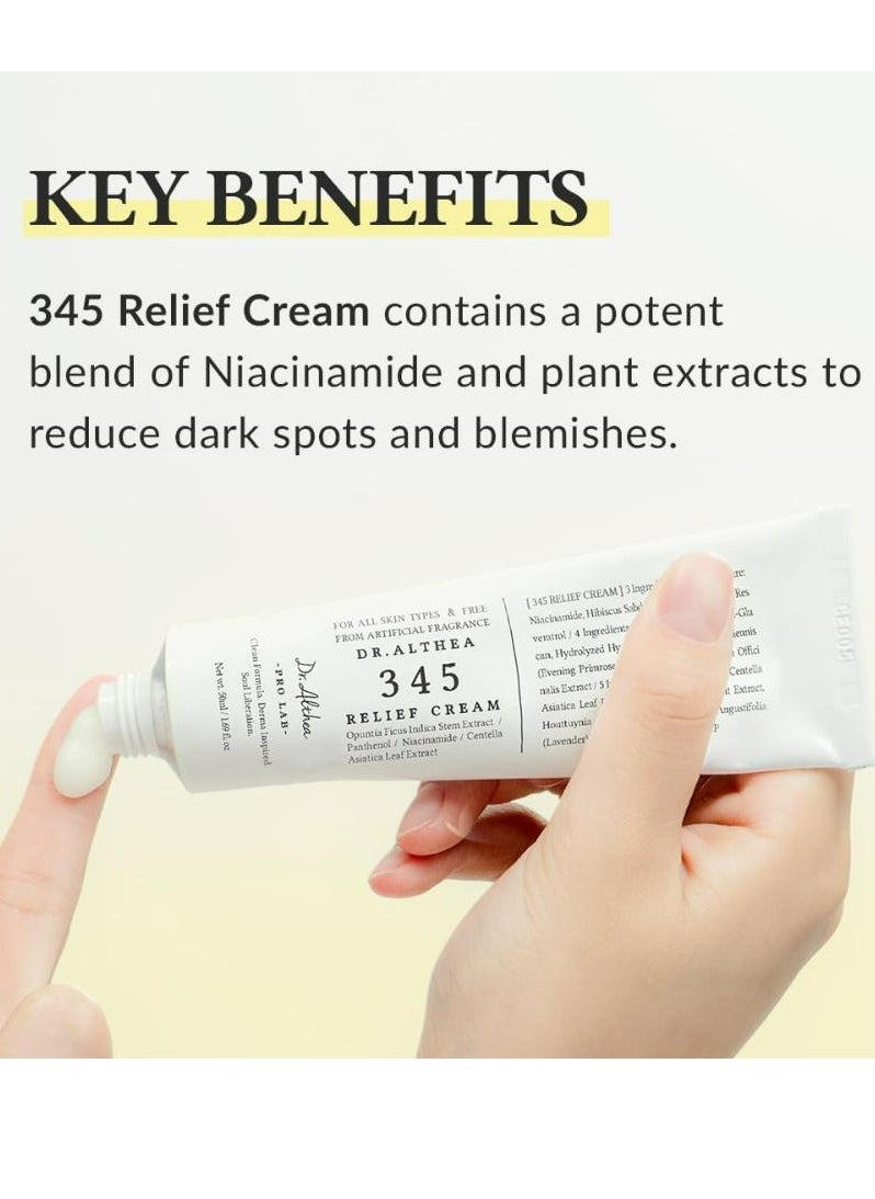 Relief Cream Daily Face Moisturizer Blemish Relief Care Soothing Recovery And Moisture with Niacinamide Panthenol Korean Vegan Skincare for All Skin Types 50 ML