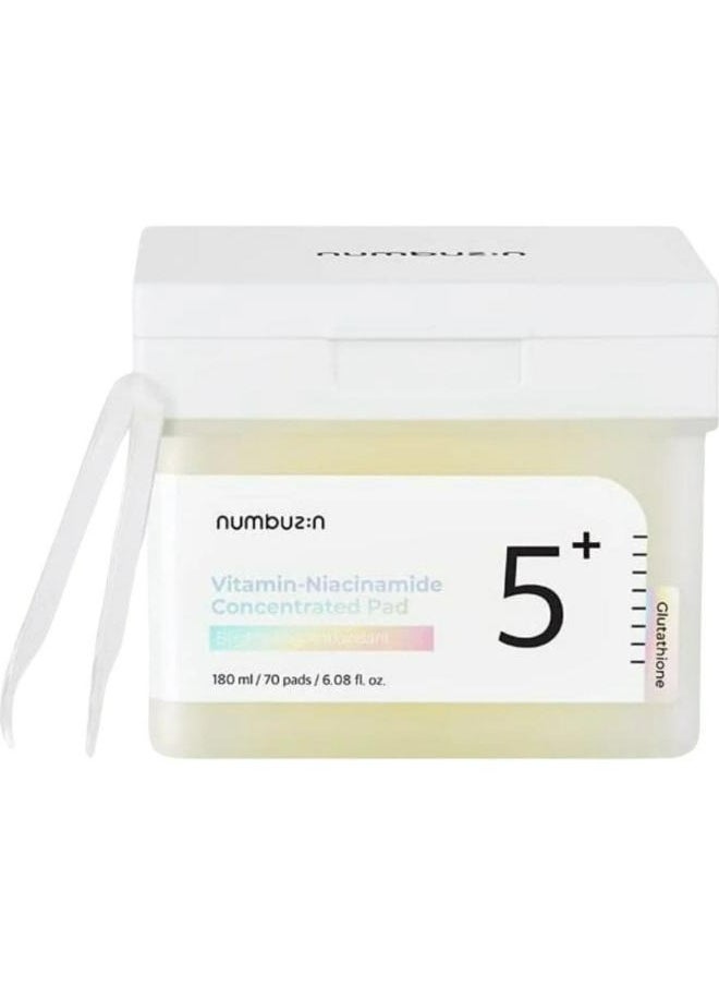 No.5+ Vitamin Niacinamide Concentrated pad Double- Sided Pad with Glutathione Niacinamide PHA  LHA Exfoliation Dark Spot Hyperpigmentation Care 180 ML