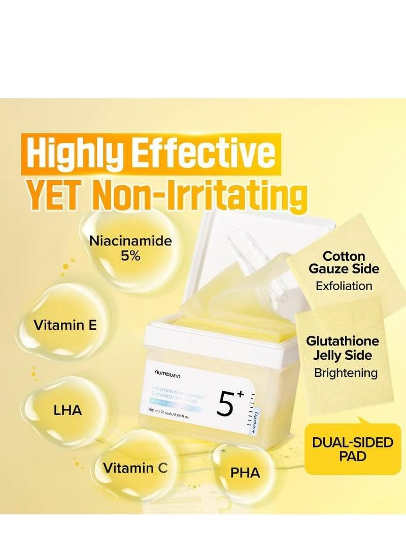 No.5+ Vitamin Niacinamide Concentrated pad Double- Sided Pad with Glutathione Niacinamide PHA  LHA Exfoliation Dark Spot Hyperpigmentation Care 180 ML