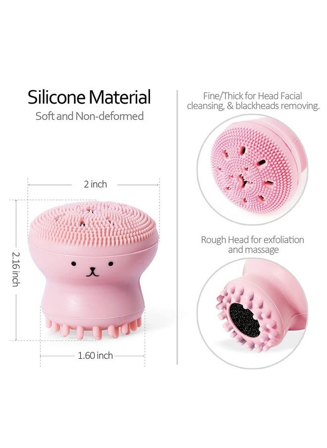 2Pcs Jellyfish Silicone Manual Facial Cleansing Brush Sets + 2Pcs Cleansing Sponge Facial Flutter Wash Face Pad Brushes Silicone Handheld Face Brush Massage