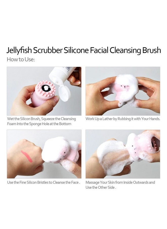 2Pcs Jellyfish Silicone Manual Facial Cleansing Brush Sets + 2Pcs Cleansing Sponge Facial Flutter Wash Face Pad Brushes Silicone Handheld Face Brush Massage