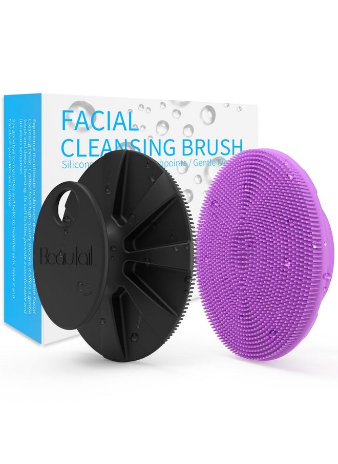 Silicone Face Scrubber 2 Pack Manual Facial Cleansing Brush Gentle Face Exfoliator For Sensitive Skin Skin Care Exfoliating Face Brush For Men And Women Black+Purple