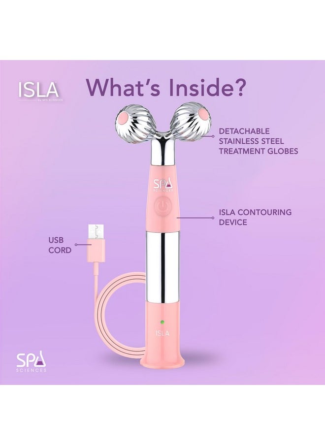 Isla Ice And Heat Roller For Contouring Of The Face Neck And Décolletage Featuring Steel And Genuine Rose Quartz Globes