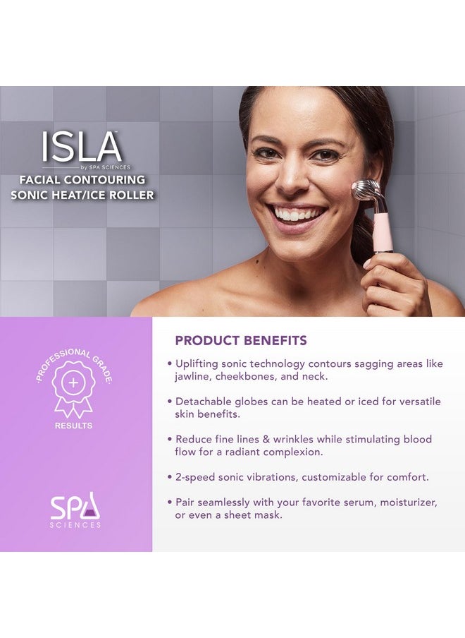 Isla Ice And Heat Roller For Contouring Of The Face Neck And Décolletage Featuring Steel And Genuine Rose Quartz Globes