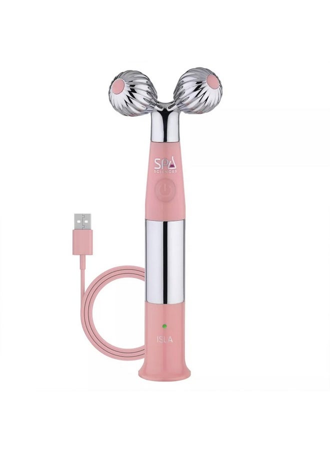 Isla Ice And Heat Roller For Contouring Of The Face Neck And Décolletage Featuring Steel And Genuine Rose Quartz Globes