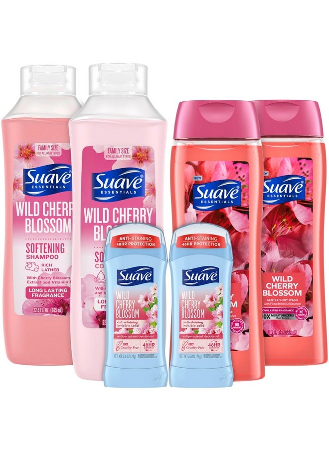 Body Wash 2-Pack, Shampoo & Conditioner + Antiperspirant Deodorant 2-Pack, Wild Cherry Blossom Bundle (6 Piece Set)